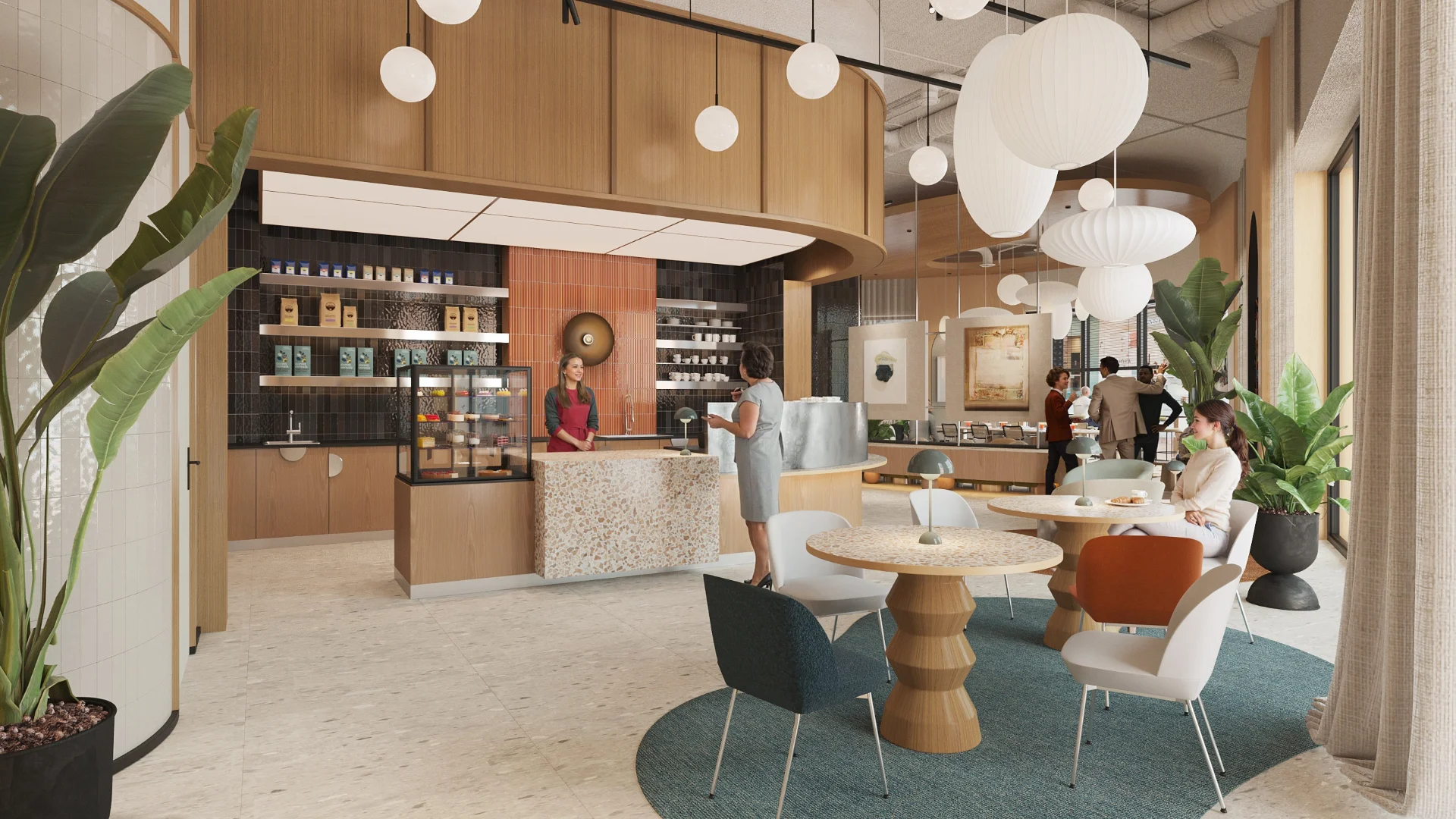 Wizualizacja kawiarni w lobby biura ING Warszawa